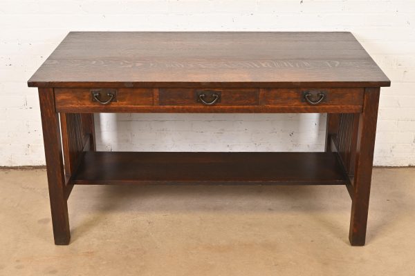 Gustav Stickley Mission Oak Arts & Crafts Spindle Writing Desk or Library Table, Circa 1905 - Image 3