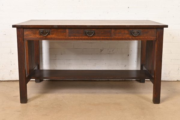 Gustav Stickley Mission Oak Arts & Crafts Spindle Writing Desk or Library Table, Circa 1905 - Image 2