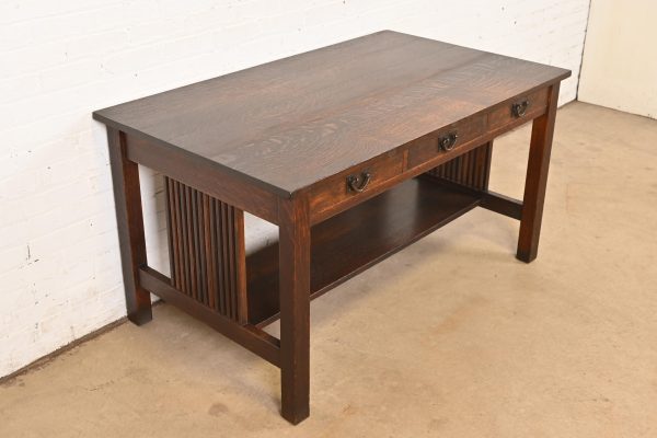 Gustav Stickley Mission Oak Arts & Crafts Spindle Writing Desk or Library Table, Circa 1905 - Image 4