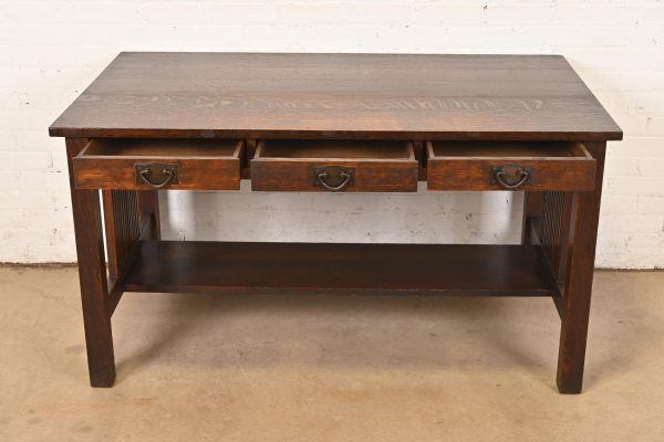 Gustav Stickley Mission Oak Arts & Crafts Spindle Writing Desk or Library Table, Circa 1905 - Image 5