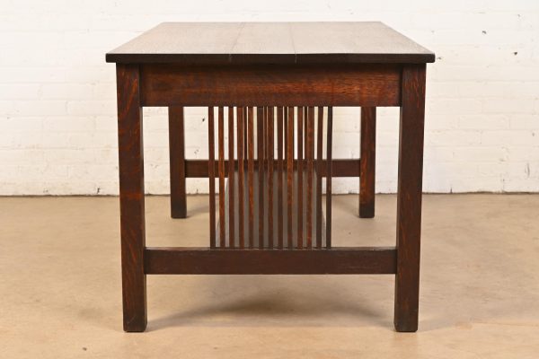 Gustav Stickley Mission Oak Arts & Crafts Spindle Writing Desk or Library Table, Circa 1905 - Image 8