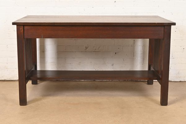 Gustav Stickley Mission Oak Arts & Crafts Spindle Writing Desk or Library Table, Circa 1905 - Image 9