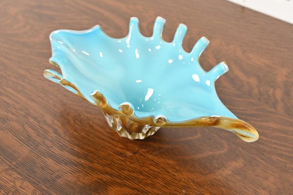 Archimede Seguso Style Italian Murano Glass Scalloped Edge Centerpiece Bowl or Fruit Bowl - Image 3