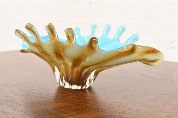 Archimede Seguso Style Italian Murano Glass Scalloped Edge Centerpiece Bowl or Fruit Bowl - Image 2