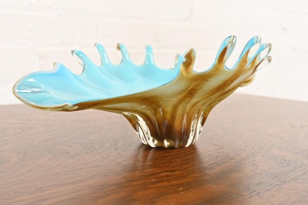 Archimede Seguso Style Italian Murano Glass Scalloped Edge Centerpiece Bowl or Fruit Bowl - Image 4