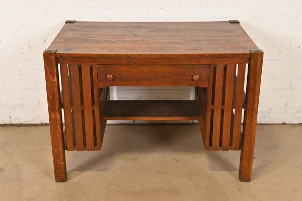 Stickley Brothers Style Antique Mission Oak Arts & Crafts Desk With Built-in Bookcases, Circa 1900 - Image 3