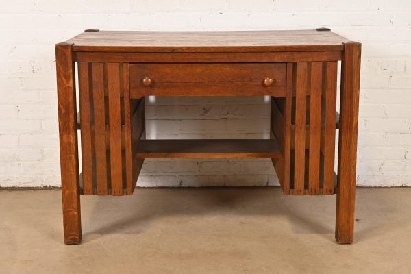 Stickley Brothers Style Antique Mission Oak Arts & Crafts Desk With Built-in Bookcases, Circa 1900 - Image 2