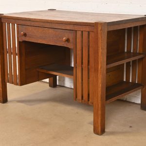 Stickley Brothers Style Antique Mission Oak Arts & Crafts Desk With Built-in Bookcases, Circa 1900