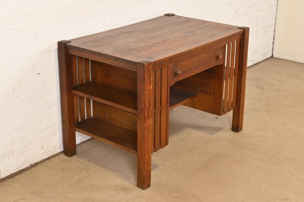 Stickley Brothers Style Antique Mission Oak Arts & Crafts Desk With Built-in Bookcases, Circa 1900 - Image 4