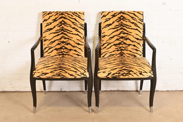 Émile-Jacques Ruhlmann Style French Art Deco Armchairs With Tiger Print Upholstery, Pair - Image 3