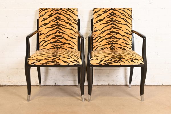 Émile-Jacques Ruhlmann Style French Art Deco Armchairs With Tiger Print Upholstery, Pair - Image 2