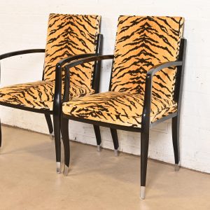 Émile-Jacques Ruhlmann Style French Art Deco Armchairs With Tiger Print Upholstery, Pair