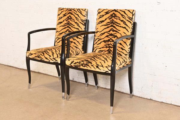 Émile-Jacques Ruhlmann Style French Art Deco Armchairs With Tiger Print Upholstery, Pair