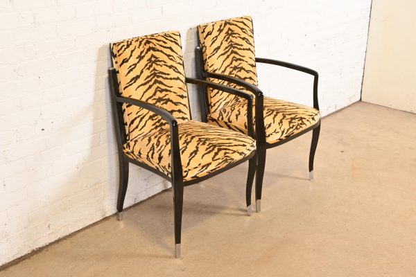 Émile-Jacques Ruhlmann Style French Art Deco Armchairs With Tiger Print Upholstery, Pair - Image 4