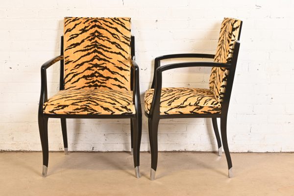Émile-Jacques Ruhlmann Style French Art Deco Armchairs With Tiger Print Upholstery, Set of Six - Image 9