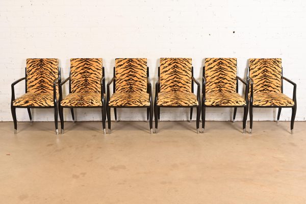 Émile-Jacques Ruhlmann Style French Art Deco Armchairs With Tiger Print Upholstery, Set of Six - Image 3