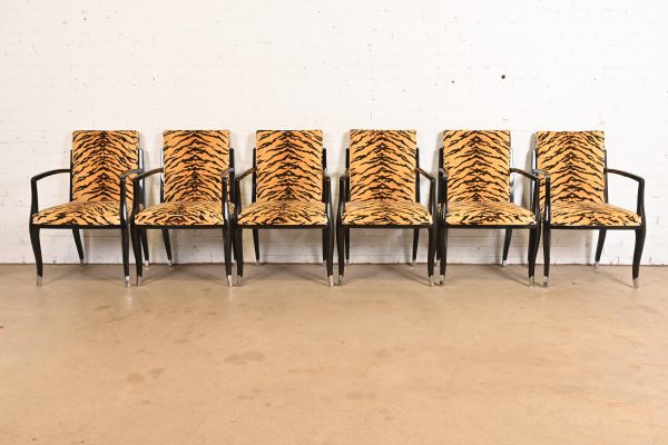 Émile-Jacques Ruhlmann Style French Art Deco Armchairs With Tiger Print Upholstery, Set of Six - Image 2