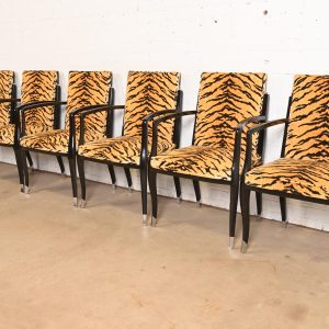 Émile-Jacques Ruhlmann Style French Art Deco Armchairs With Tiger Print Upholstery, Set of Six