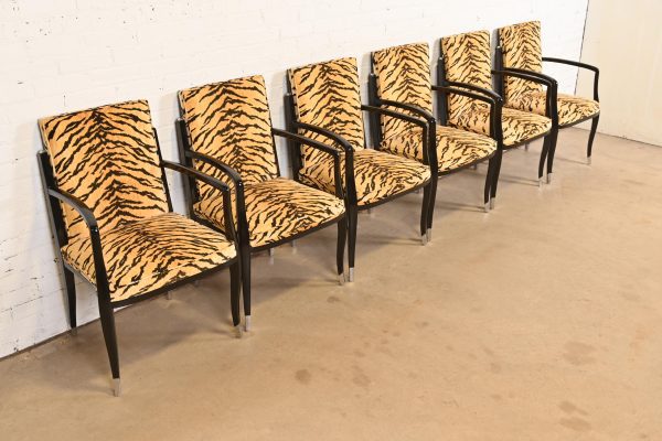 Émile-Jacques Ruhlmann Style French Art Deco Armchairs With Tiger Print Upholstery, Set of Six - Image 4