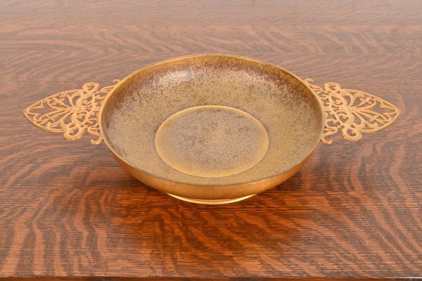 Louis Comfort Tiffany Furnaces Favrile Bronze Doré Double Handled Footed Centerpiece Bowl