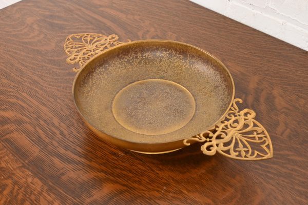 Louis Comfort Tiffany Furnaces Favrile Bronze Doré Double Handled Footed Centerpiece Bowl - Image 4
