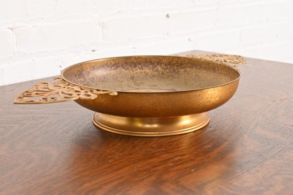 Louis Comfort Tiffany Furnaces Favrile Bronze Doré Double Handled Footed Centerpiece Bowl - Image 3