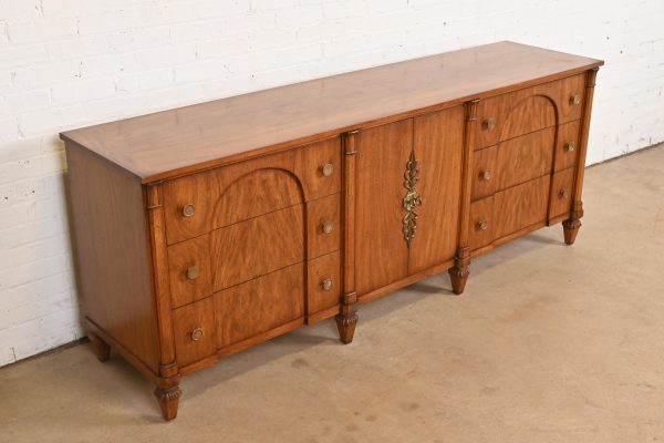 French Regency Louis XVI Burled Walnut Long Dresser or Credenza by Mount Airy Furniture, Circa 1960s - Image 4