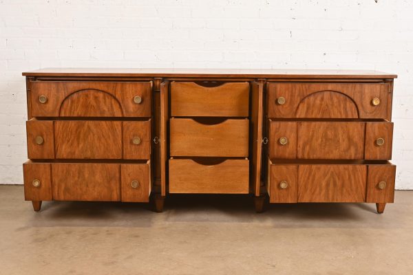 French Regency Louis XVI Burled Walnut Long Dresser or Credenza by Mount Airy Furniture, Circa 1960s - Image 5
