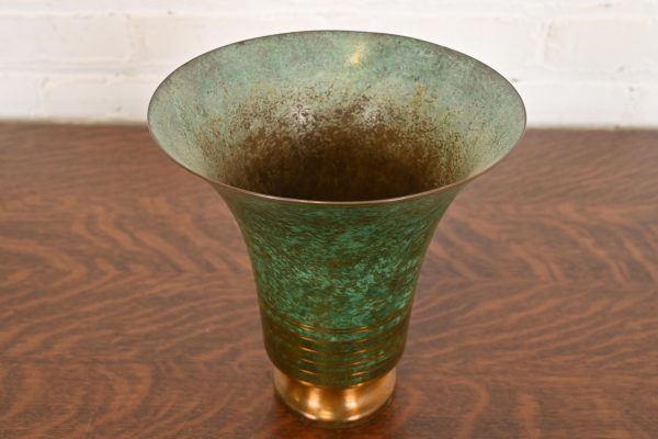 Carl Sorensen Art Deco Verdigris Bronze Trumpet Vase - Image 2