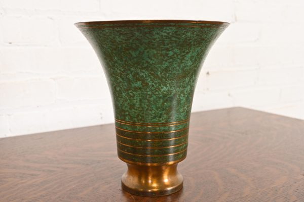 Carl Sorensen Art Deco Verdigris Bronze Trumpet Vase - Image 3