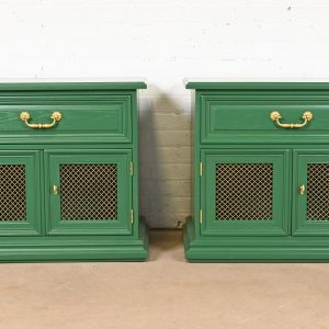 Henredon French Regency Louis XVI Green Lacquered Nightstands, Newly Refinished