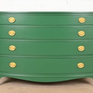 Baker Furniture Style Federal Green Lacquered Mahogany Bow Front Dresser Chest, Newly Refinished