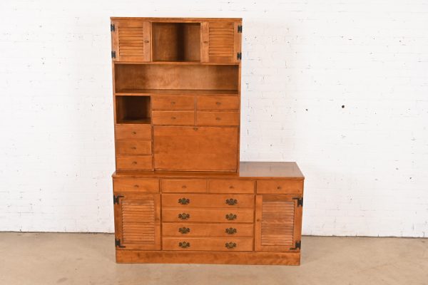 Ethan Allen American Colonial Solid Maple Eleven-Drawer Dresser or Credenza With Secretary Desk Hutch Top - Image 2