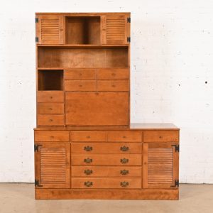 Ethan Allen American Colonial Solid Maple Eleven-Drawer Dresser or Credenza With Secretary Desk Hutch Top