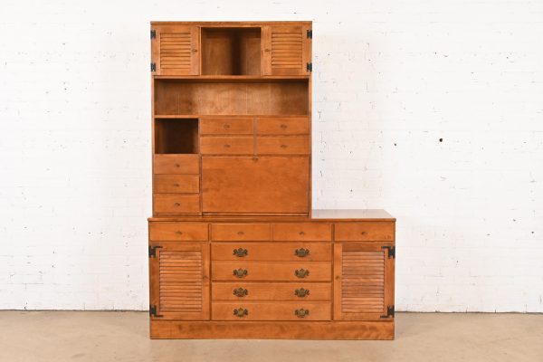Ethan Allen American Colonial Solid Maple Eleven-Drawer Dresser or Credenza With Secretary Desk Hutch Top