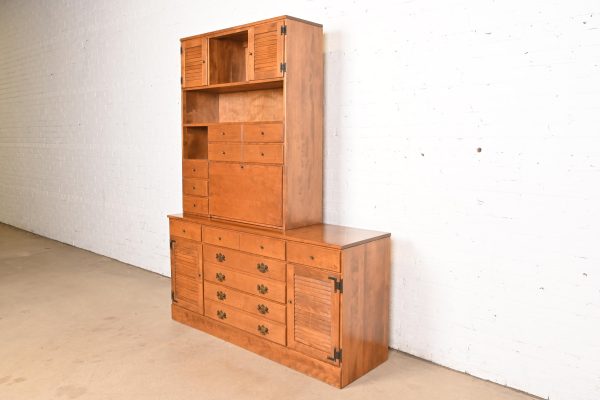 Ethan Allen American Colonial Solid Maple Eleven-Drawer Dresser or Credenza With Secretary Desk Hutch Top - Image 3