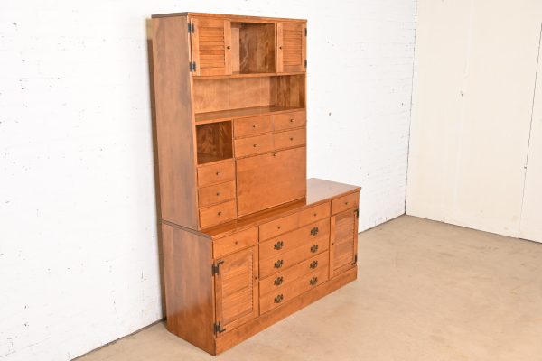 Ethan Allen American Colonial Solid Maple Eleven-Drawer Dresser or Credenza With Secretary Desk Hutch Top - Image 4