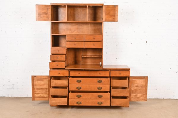 Ethan Allen American Colonial Solid Maple Eleven-Drawer Dresser or Credenza With Secretary Desk Hutch Top - Image 5