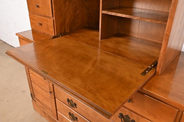 Ethan Allen American Colonial Solid Maple Eleven-Drawer Dresser or Credenza With Secretary Desk Hutch Top - Image 6
