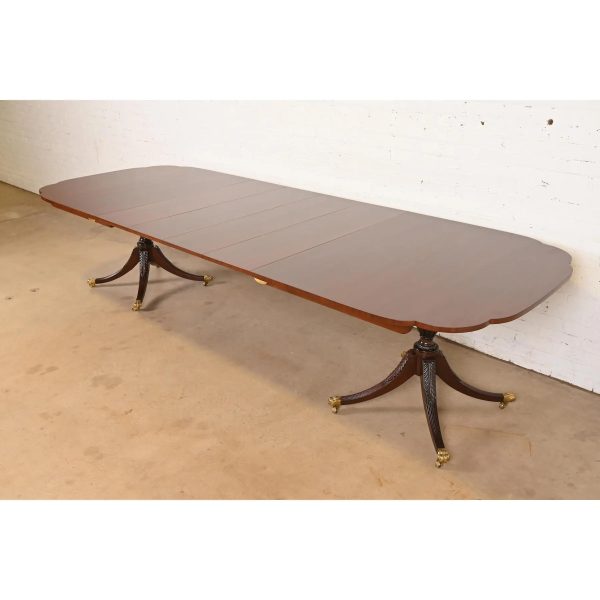 Kindel Furniture Georgian Mahogany Double Pedestal Extension Dining Table, Newly Refinished