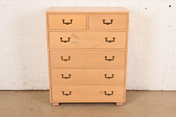Henredon Mid-Century Modern Campaign Oak Highboy Dresser - Image 2