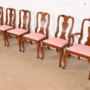 Henkel Harris Queen Anne Solid Cherry Wood Dining Chairs, Set of Six