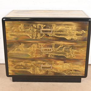 Bernhard Rohne for Mastercraft Acid Etched Brass Chest of Drawers, 1970s