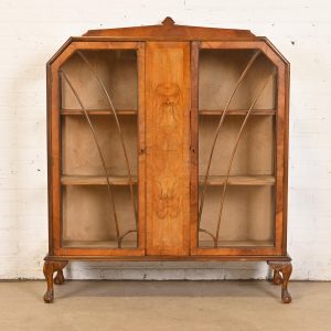 Antique Art Deco Burl Wood Bookcase or Display Cabinet, Circa 1920s