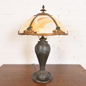 Antique Art Nouveau Slag Glass Table Lamp in the Manner of Handel, Circa 1920s