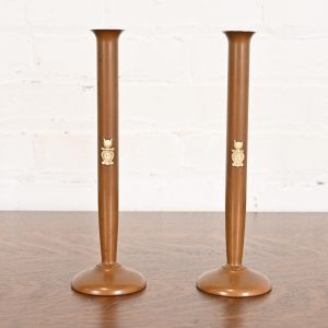 Benedict Studios Arts & Crafts Bronze Bud Vases, Pair