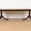 Baker Furniture Style Georgian Banded Mahogany Double Pedestal Extension Dining Table, Newly Refinished - Image 3