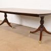 Baker Furniture Style Georgian Banded Mahogany Double Pedestal Extension Dining Table, Newly Refinished - Image 4
