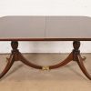 Baker Furniture Style Georgian Banded Mahogany Double Pedestal Extension Dining Table, Newly Refinished - Image 7