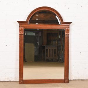 Ethan Allen Victorian Carved Cherry Wood Arched Wall Mirror